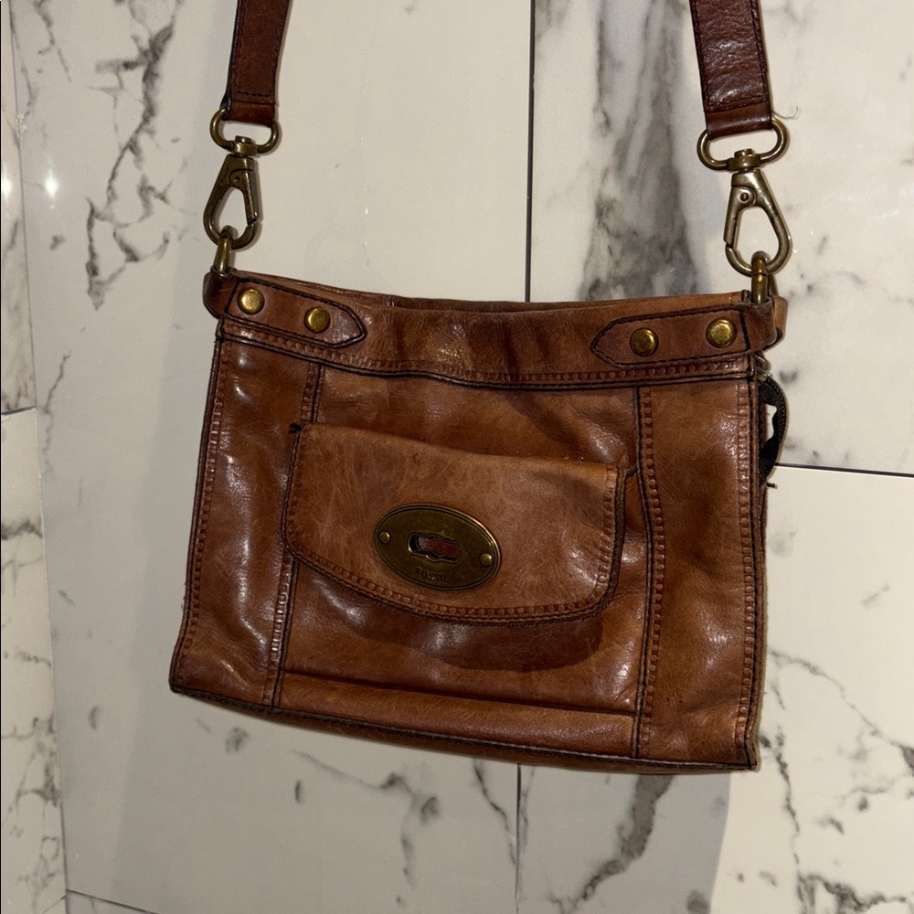 Fossil Brown Leather Crossbody Bag